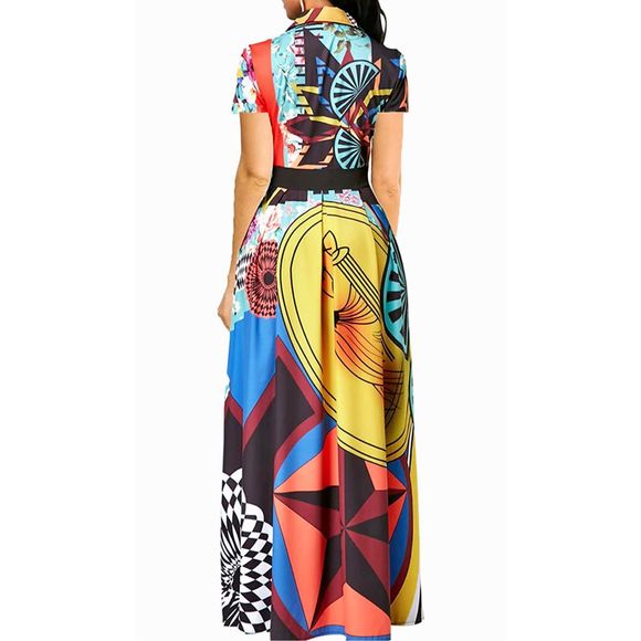 LaiyiVic Womens Maxi Dresses Long Sleeve Floral Printed Casual V Neck Loose Part - Picture 2 of 5